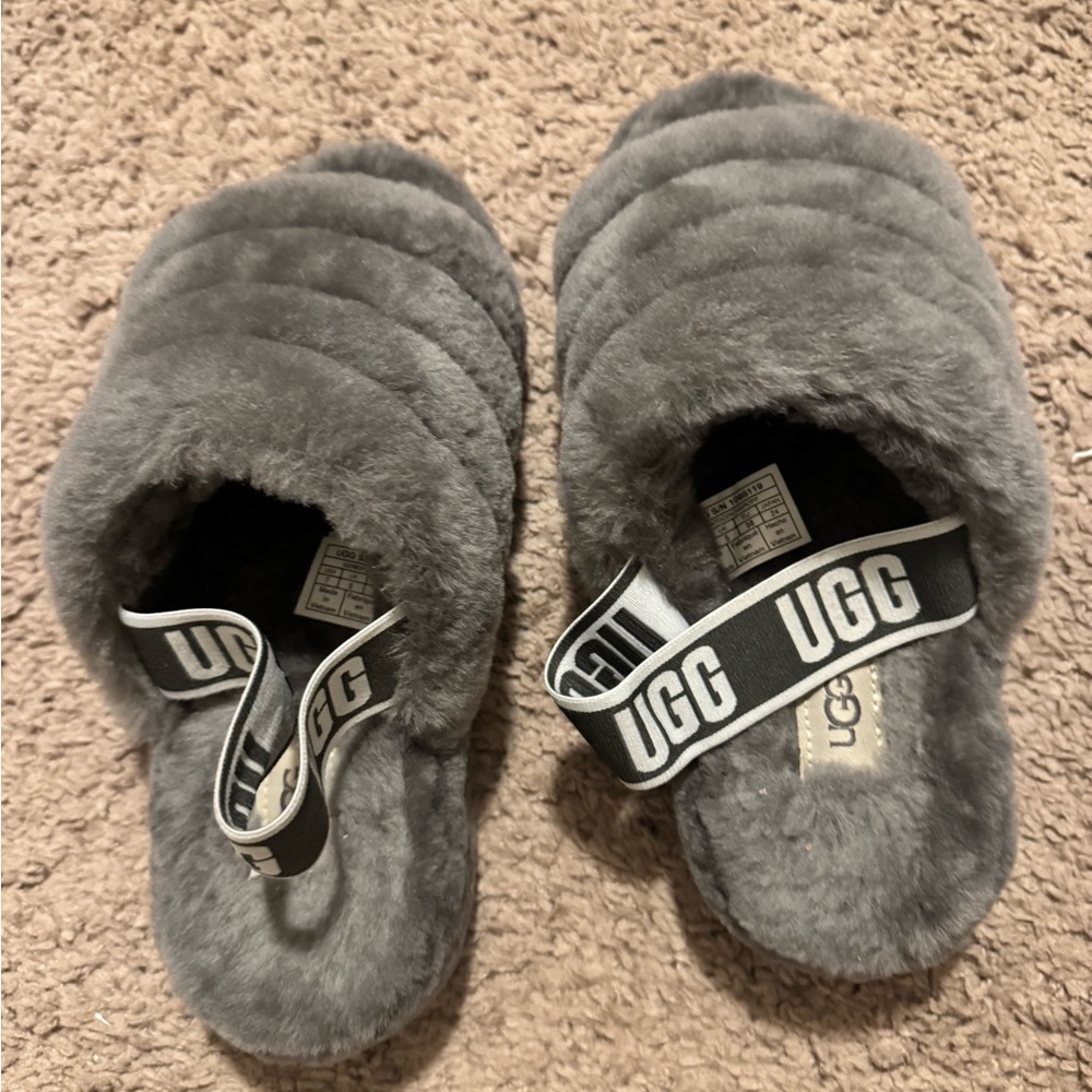 UGG Size 7 Fluff Yeah Slide (Gray) EUC